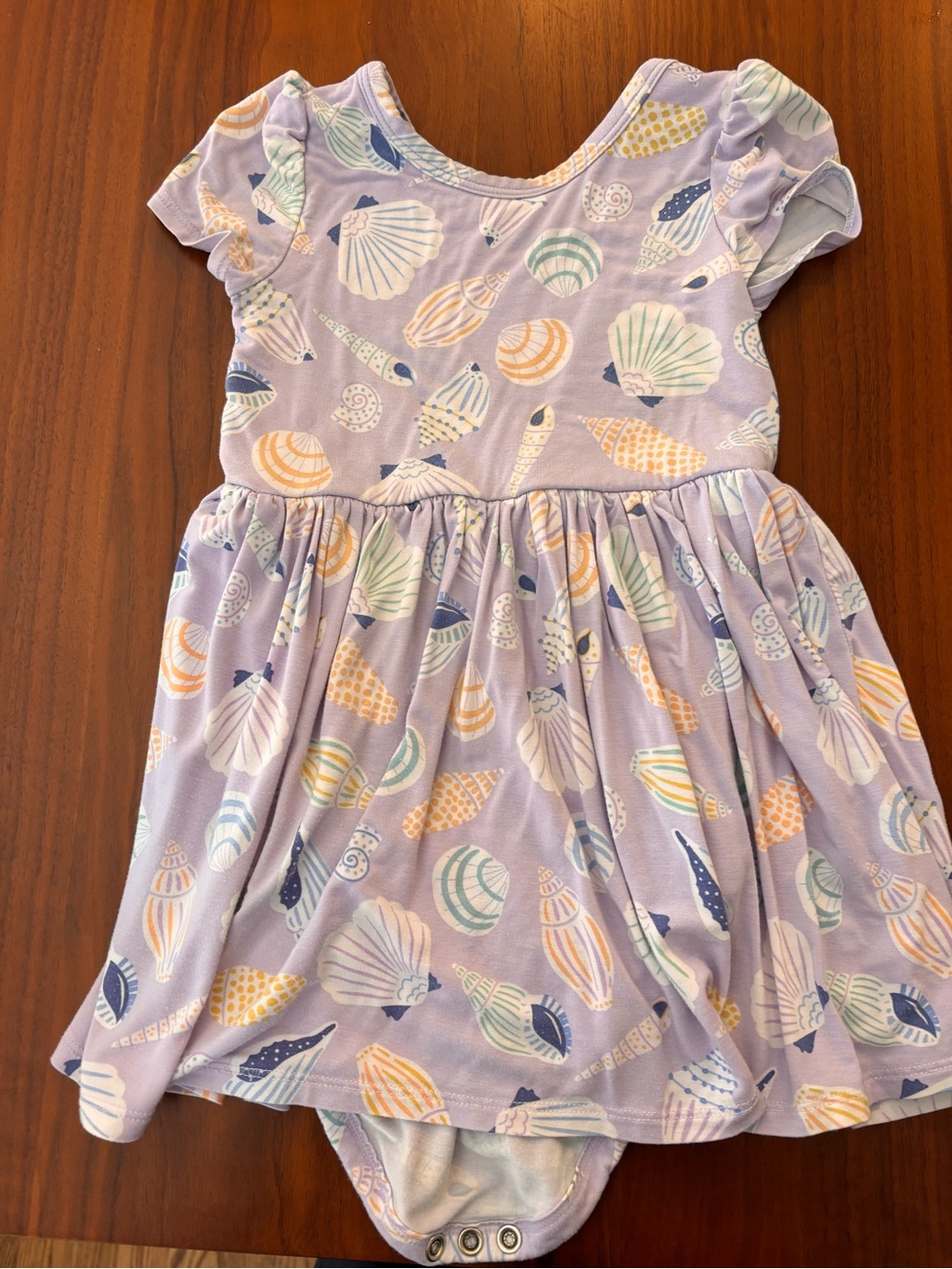 Little sleepies Lilac Shell-Print Flutter Sleeve Baby Dress